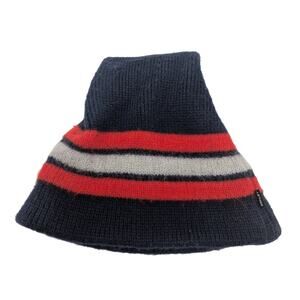 Vintage Smiley 100% Wool Beanie‎ Hat Skull Cap Striped Knit Made in USA